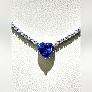 Stunning Tanzanite And Diamond Necklace In 18k White Gold